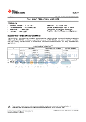 RC4560IPWG4 datasheet - DUAL AUDIO OPERATIONAL AMPLIFIER