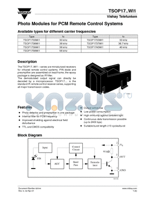 TSOP1737WI1 datasheet - Photo Modules for PCM Remote Control Systems