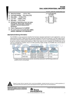 RC4580IDE4 datasheet - DUAL AUDIO OPERATIONAL AMPLIFIER