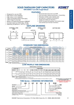 T495A107M010AHSE1K5 datasheet - SOLID TANTALUM CHIP CAPACITORS