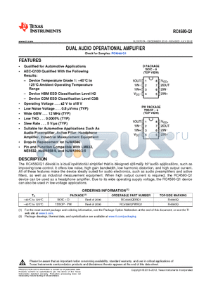 RC4580QPWRQ1 datasheet - DUAL AUDIO OPERATIONAL AMPLIFIER