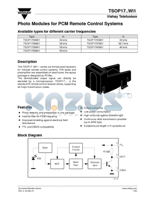 TSOP1740WI1 datasheet - Photo Modules for PCM Remote Control Systems