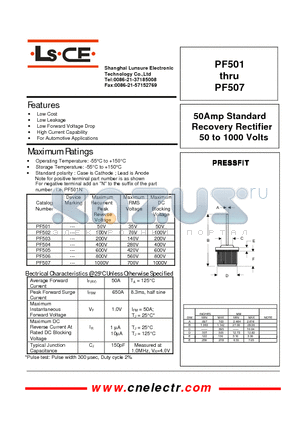 PF502 datasheet - 50Amp standard recovery rectifier 50to1000 volts