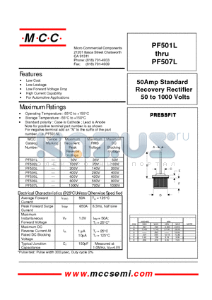 PF503L datasheet - 50Amp Standard Recovery Rectifier 50 to 1000 Volts