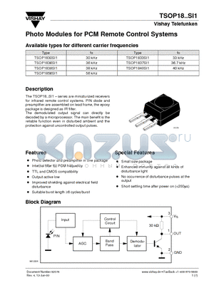 TSOP1833SI1 datasheet - Photo Modules for PCM Remote Control Systems