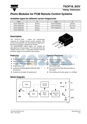 TSOP1833SI3V datasheet - Photo Modules for PCM Remote Control Systems