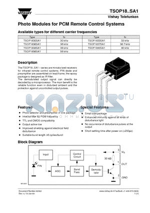 TSOP1836SA1 datasheet - Photo Modules for PCM Remote Control Systems