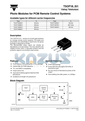 TSOP1837SI1 datasheet - Photo Modules for PCM Remote Control Systems