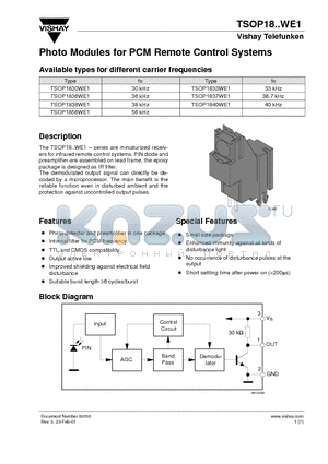 TSOP1837WE1 datasheet - Photo Modules for PCM Remote Control Systems