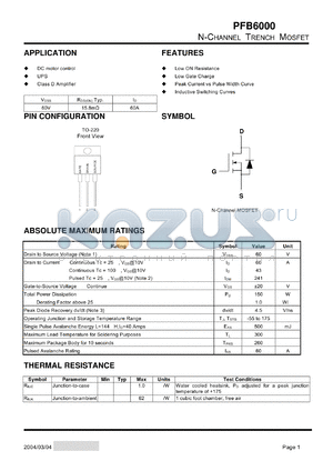 PFB6000 datasheet - N-CHANNEL TRENCH MOSFET
