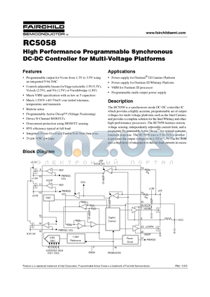 RC5058 datasheet - High Performance Programmable Synchronous DC-DC Controller for Multi-Voltage Platforms