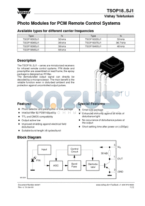 TSOP1838SJ1 datasheet - Photo Modules for PCM Remote Control Systems