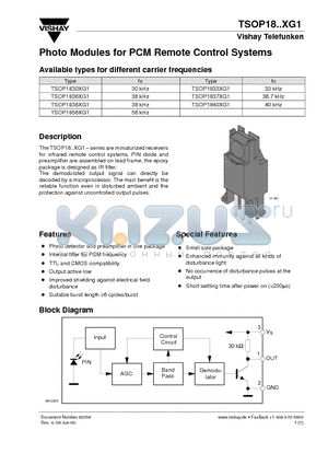 TSOP1838XG1 datasheet - Photo Modules for PCM Remote Control Systems