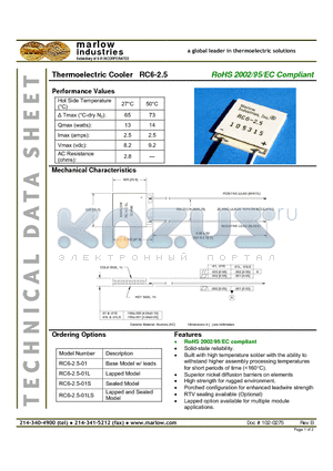 RC6-2.5 datasheet - Thermoelectric Cooler