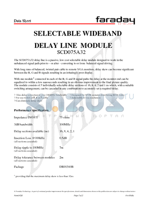 SCD075A32 datasheet - SELECTABLE WIDEBAND DELAY LINE MODULE