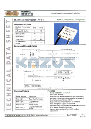 RC6-4-01LS datasheet - Thermoelectric Cooler