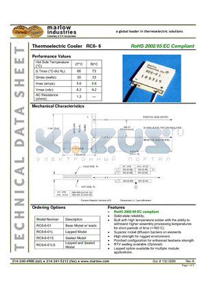 RC6-6 datasheet - Thermoelectric Cooler