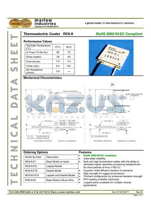 RC6-8-01S datasheet - Thermoelectric Cooler