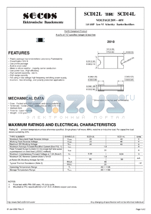 SCD12L datasheet - VOLTAGE 20V ~ 40V 1.0 AMP Low Vf Schottky Barrier Rectifier s