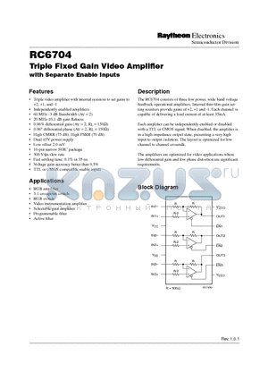 RC6704 datasheet - Triple Fixed Gain Video Amplifier