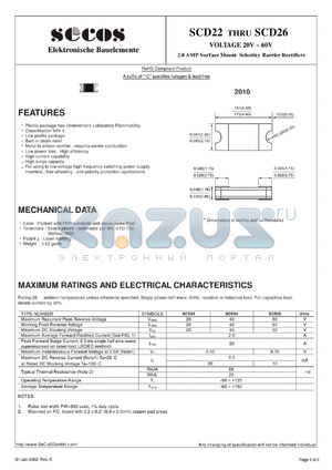 SCD22 datasheet - VOLTAGE 20V ~ 60V 2.0 AMP Surface Mount Schottky Barrier Rectifiers