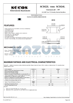 SCD22L datasheet - VOLTAGE 20V ~ 40V 2.0 AMP Low Vf Schottky B arrier Rectifiers