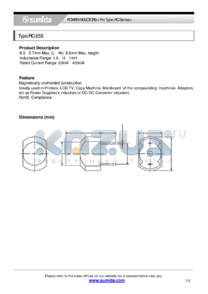 RC855NP-100J datasheet - POWER INDUCTORS < Pin Type: RC Series>