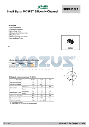 SRK7002LT1 datasheet - Small Signal MOSFET Silicon N-Channel