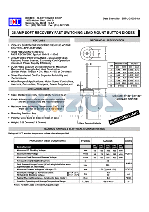 SRL-3500 datasheet - 35 AMP SOFT RECOVERY FAST SWITCHING LEAD MOUNT BUTTON DIODES