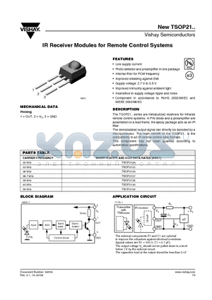 TSOP2130_08 datasheet - IR Receiver Modules for Remote Control Systems