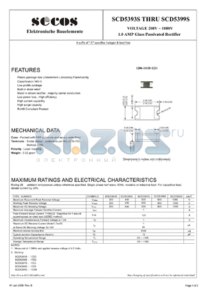 SCD5393S datasheet - VOLTAGE 200V ~ 1000V 1.0 AMP Glass Passivated Rectifier