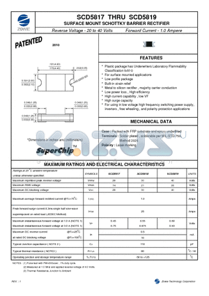 SCD5817 datasheet - SURFACE MOUNT SCHOTTKY BARRIER RECTIFIER