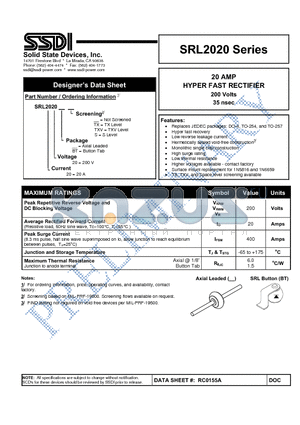 SRL2020 datasheet - HYPER FAST RECTIFIER