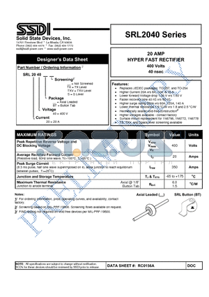 SRL2040 datasheet - HYPER FAST RECTIFIER