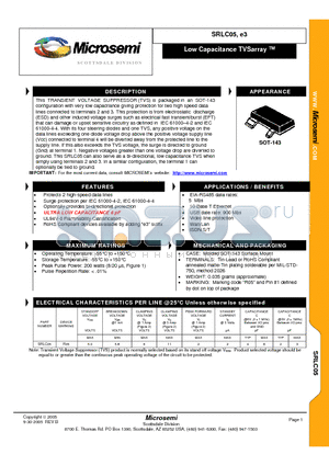 SRLC05 datasheet - Low Capacitance TVSarray