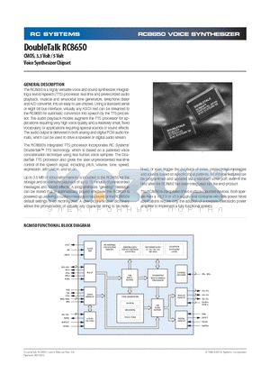 RC8650 datasheet - VOICE SYNTHESIZER