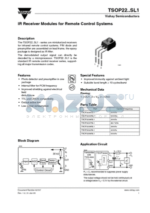 TSOP2233SL1 datasheet - IR Receiver Modules for Remote Control Systems