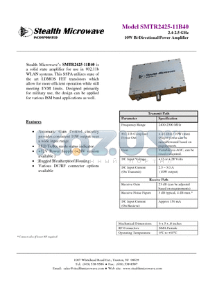 SMTR2425-11B40 datasheet - 2.4-2.5 GHz 10W Bi-Directional Power Amplifier