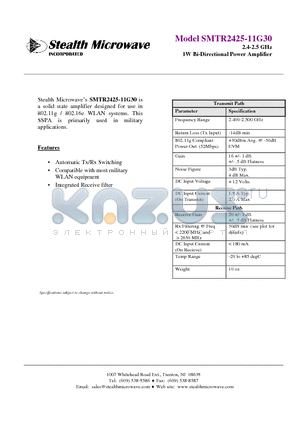 SMTR2425-11G30 datasheet - 2.4-2.5 GHz 1W Bi-Directional Power Amplifier