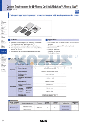 SCDB1C0105 datasheet - Combine Type Connector (for SD Memory Card, MultiMediaCard, Memory Stick)