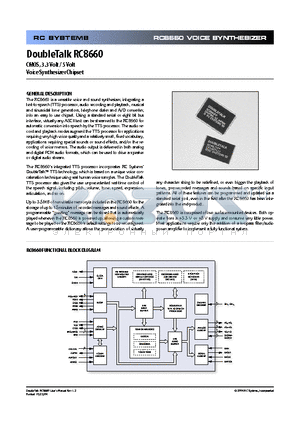 RC8660-1 datasheet - CMOS, 3.3 Volt / 5 Volt Voice Synthesizer Chipset
