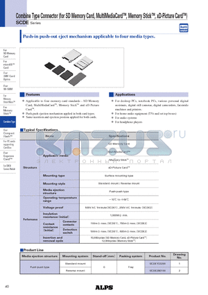 SCDE datasheet - Combine Type Connector (for SD Memory Card, MultiMediaCard, Memory Stick, xD-Picture Card)