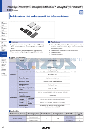 SCDE2B0100 datasheet - Combine Type Connector (for SD Memory Card, MultiMediaCard, Memory Stick, xD-Picture Card)