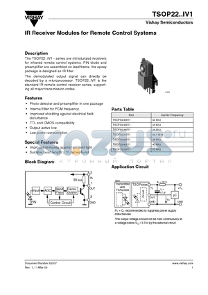 TSOP2238IV1 datasheet - IR Receiver Modules for Remote Control Systems