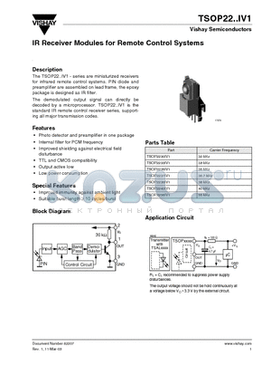 TSOP2256IV1 datasheet - IR Receiver Modules for Remote Control Systems