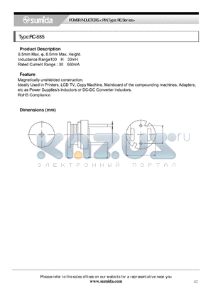 RC885NP-103K datasheet - POWER INDUCTORS < PIN Type: RC Series>