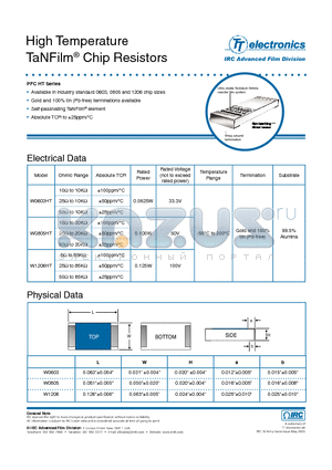 PFC-W0603HT-03-1001-J datasheet - High Temperature TaNFilm Chip Resistors