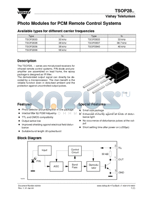 TSOP2836 datasheet - Photo Modules for PCM Remote Control Systems
