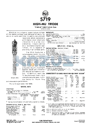 RCA-5719 datasheet - HIGH-MU TRIODE