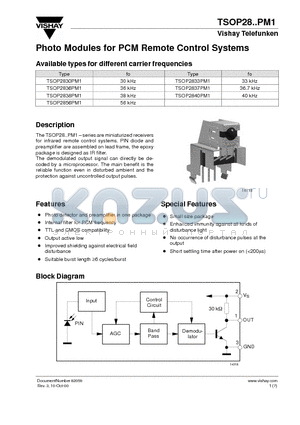 TSOP2838PM1 datasheet - Photo Modules for PCM Remote Control Systems